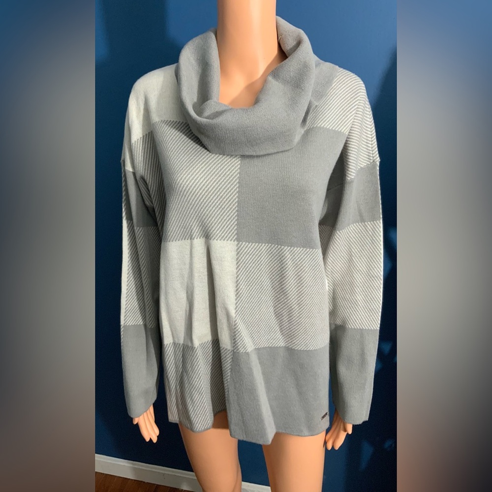 Calvin Klein Collection Gray Checkered Cowl Neck Sweater